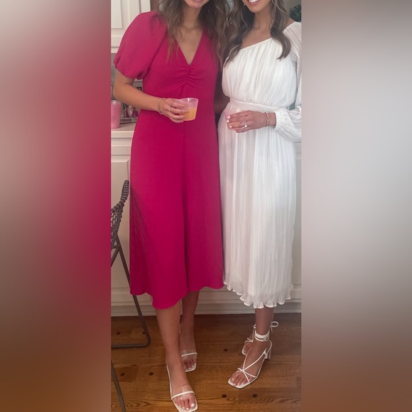 Zara Dresses Zara Puff Sleeve Midi Dress Hot Pink Poshmark